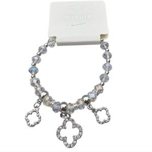 5/$25 Blossom Rainbow Clear Iridescent & Silver Beaded Bracelet with Charms